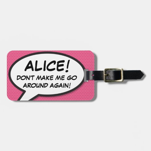 Grappige moderne roze gepersonaliseerde spraakball bagagelabel (Voorkant horizontaal)
