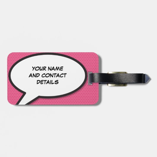 Grappige moderne roze gepersonaliseerde spraakball bagagelabel (Achterkant horizontaal)