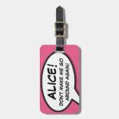 Grappige Moderne Roze Gepersonaliseerde Spreekwolk Bagagelabel (Voorkant verticaal)