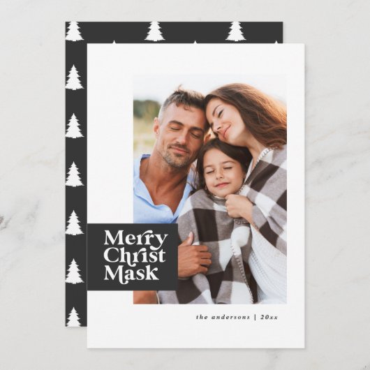 Grappige moderne typografie covid christusmasker f feestdagenkaart (Voorkant / Achterkant)