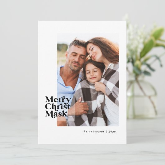 Grappige moderne typografie covid christusmasker f feestdagenkaart (Staand voorkant)
