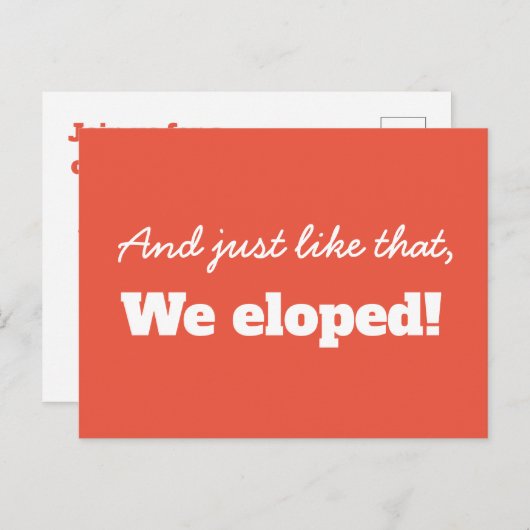 Grappige moderne typografie We Eloped aankondiging Briefkaart (Voorkant / Achterkant)