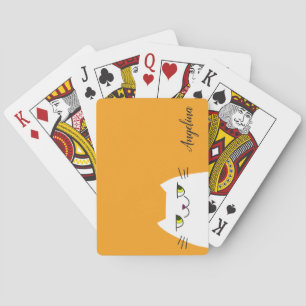 Grappige Moderne Witte Kat Mango Mojito Monogram Pokerkaarten