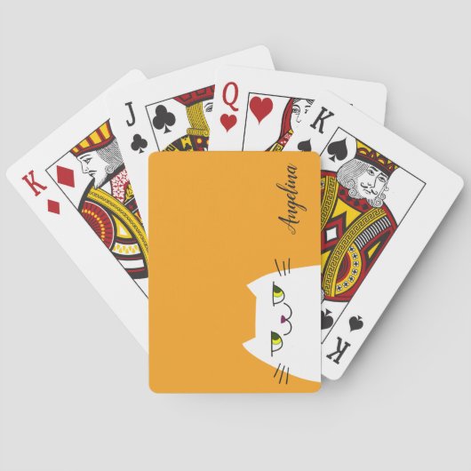 Grappige Moderne Witte Kat Mango Mojito Monogram Pokerkaarten (Achterkant)
