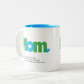 Grappige moeder definitie blauw/groen tweekleurige koffiemok (Voorkant links)