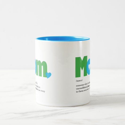 Grappige moeder definitie blauw/groen tweekleurige koffiemok (Center)