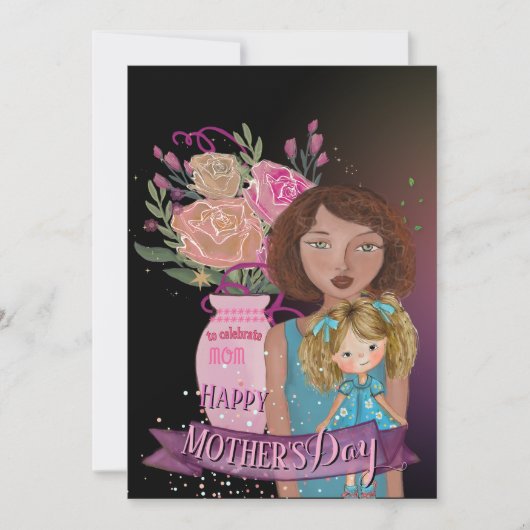 Grappige moeder dochter Waterverf Flowers Feestdagenkaart (Voorkant)