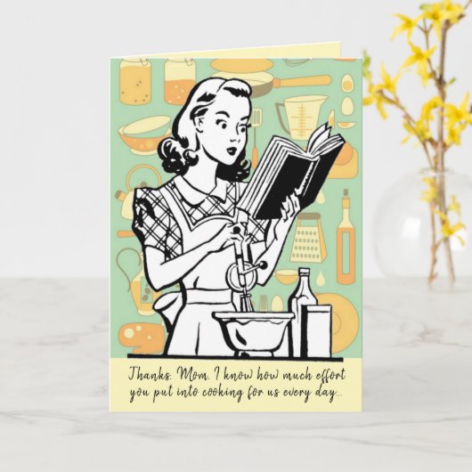 Grappige moeder kookt aangepaste Moederdag Kaart (Gele Bloem)