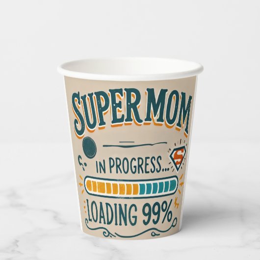 Grappige moeder Paper Cup - Supermom in uitvoering Papieren Bekers (Achterkant)
