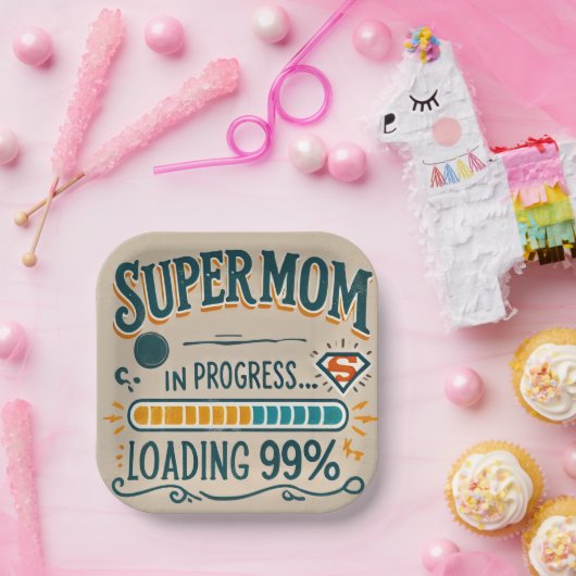 Grappige moeder papier Borden - Supermom in uitvoe Papieren Bordje (Feest)