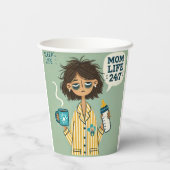 Grappige moeder papieren beker - "Mom Life 24/7" - (Achterkant)