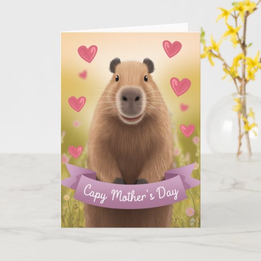 Grappige Moederdag kaart Mum Schattigee Capybara G (Gele Bloem)
