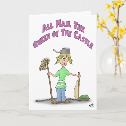 Grappige Moederdag Kaarten: Koningin van het kaste Kaart (Gele Bloem)