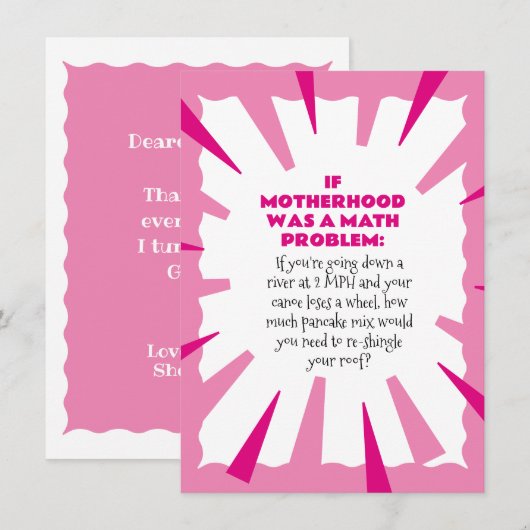 Grappige Moederdag Wiskunde Probleem Kaart (Voorkant / Achterkant)
