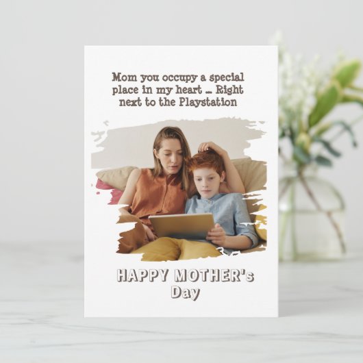 Grappige Moederdagkaart van zoon Feestdagenkaart (Staand voorkant)