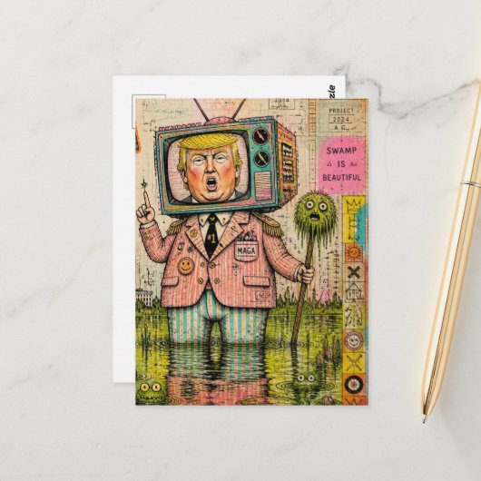 Grappige moeras is mooi Mixed Media Collage Briefkaart (Voorkant / Achterkant in situ)