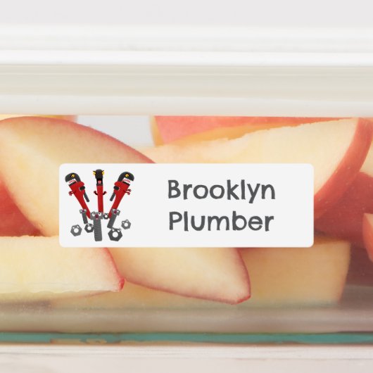 Grappige moersleutel tools humor cartoon gepersona labels (Aangebracht)