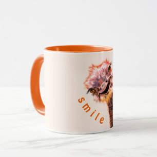 Grappige mok cadeau gelukkige speelse struisvogel 