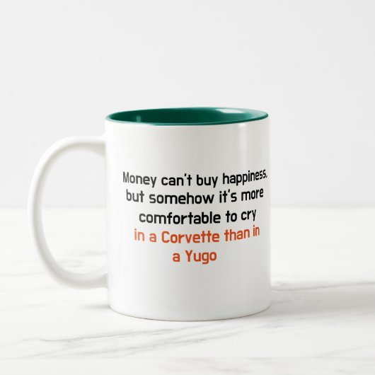 Grappige  Mok: geld kan geen geluk kopen Tweekleurige Koffiemok (Links)