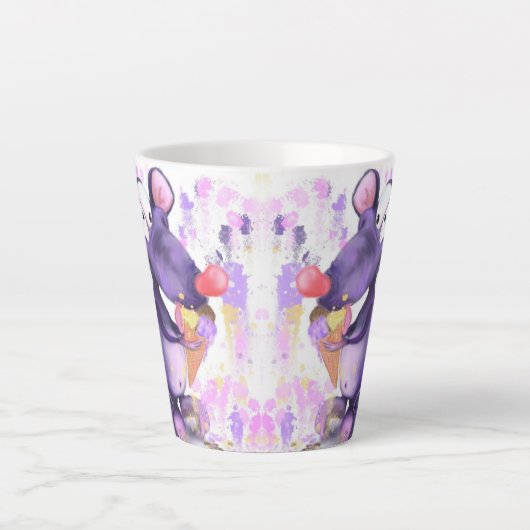 Grappige Mok met Happy Paarse Mouse Eet Ice Cream (Voorkant)