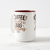 Grappige mok met 'Koffie voedt grote dromen' (Voorkant links)
