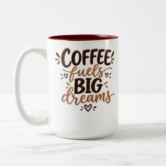 Grappige mok met 'Koffie voedt grote dromen' (Links)