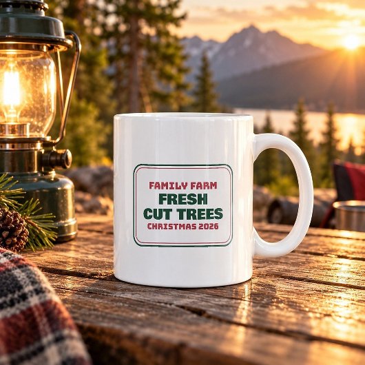 Grappige mok met verse gesnoeide kerstbomen