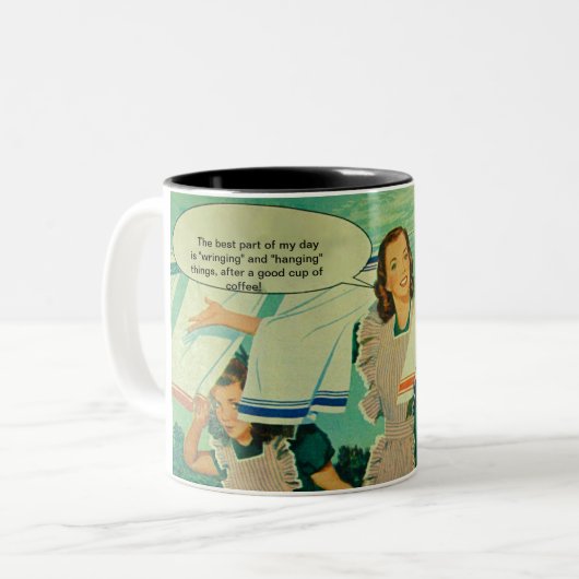 grappige mok van 1950 voor kunstkoffie (Voorkant links)