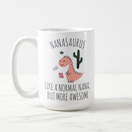 Grappige mok voor oma, Nanasaurus oma cadeau, (Links)