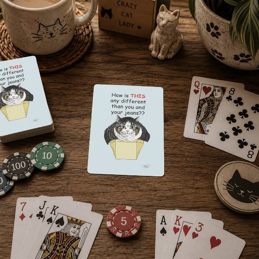 Grappige Mollige Lapjeskat Doos Pokerkaarten