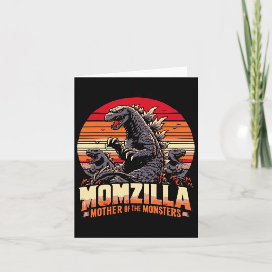 Grappige Momzilla Moeder van Monsters Retro Verjaa Kaart (Voorkant)