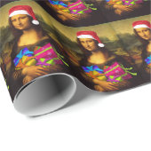 Grappige Mona Lisa de Kerstman Weinig Helper Cadeaupapier (Rol Hoek)