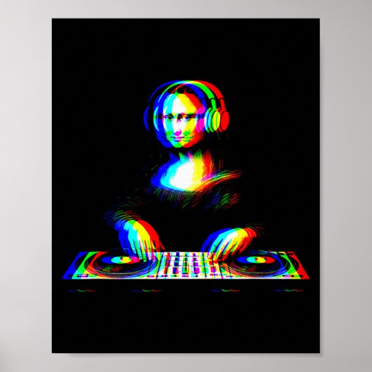Grappige Mona Lisa Dj Varwave Techno Rave Edm Muzi Poster (Voorkant)