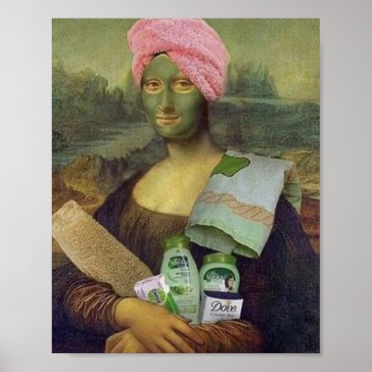 Grappige Mona Lisa doet huidverzorging Leonardo da Poster (Voorkant)