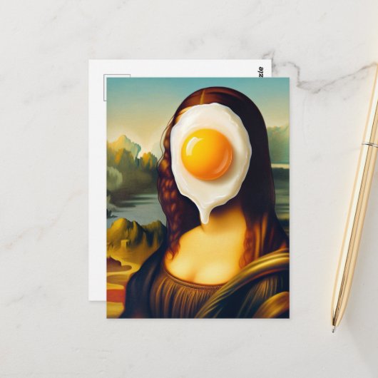Grappige Mona Lisa Ei op gezicht Briefkaart (Voorkant / Achterkant in situ)