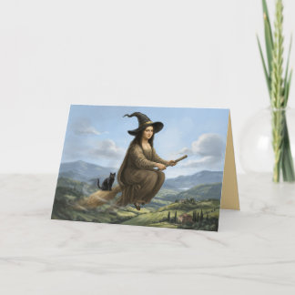 Grappige Mona Lisa Heks Halloween Kaart