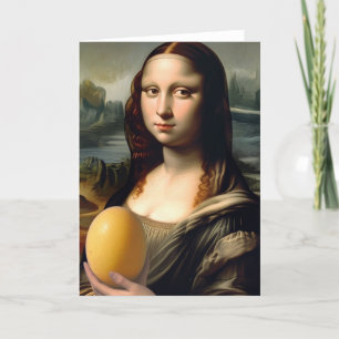 Grappige Mona Lisa houdt een ei dooier Kaart