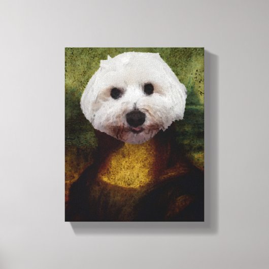 Grappige Mona Lisa Maltese Hond Stretched Canvas P (Voorkant)