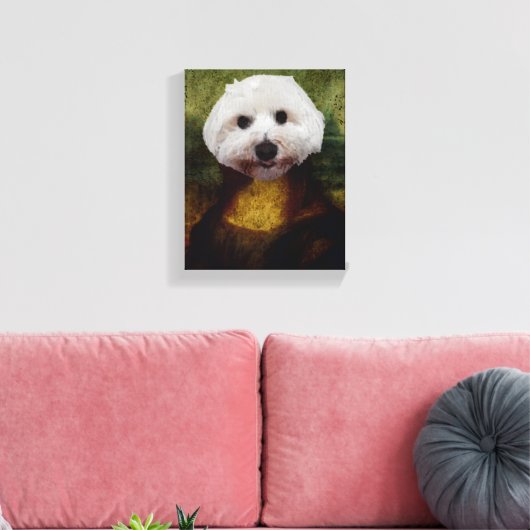 Grappige Mona Lisa Maltese Hond Stretched Canvas P (Insitu (Woonkamer))