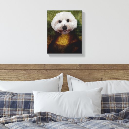 Grappige Mona Lisa Maltese Hond Stretched Canvas P (Insitu (Slaapkamer))