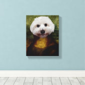 Grappige Mona Lisa Maltese Hond Stretched Canvas P (Insitu (Houten vloer))