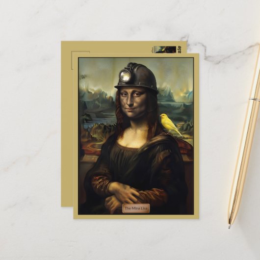 Grappige Mona Lisa parodie Briefkaart (Voorkant / Achterkant in situ)