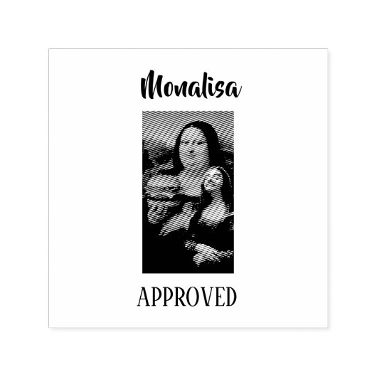 Grappige Mona Lisa Parodie Kunst & Meneer, Bean Zelfinktende Stempel (Design)