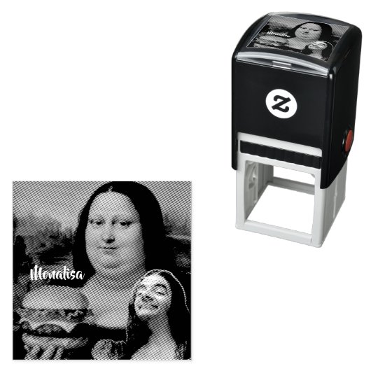 Grappige Mona Lisa Parodie Kunst & Meneer, Bin Zelfinktende Stempel (In situ)
