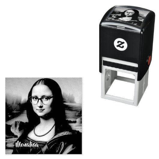Grappige Mona Lisa Parodie Kunst & Meneer, Bin Zelfinktende Stempel (In situ)
