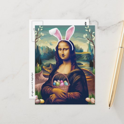 Grappige Mona Lisa Pasen Briefkaart (Voorkant / Achterkant in situ)