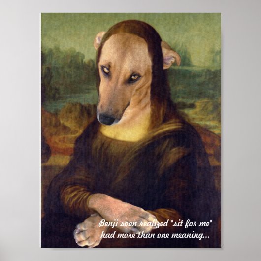 Grappige Mona Lisa Puppie Hond Poster (Voorkant)