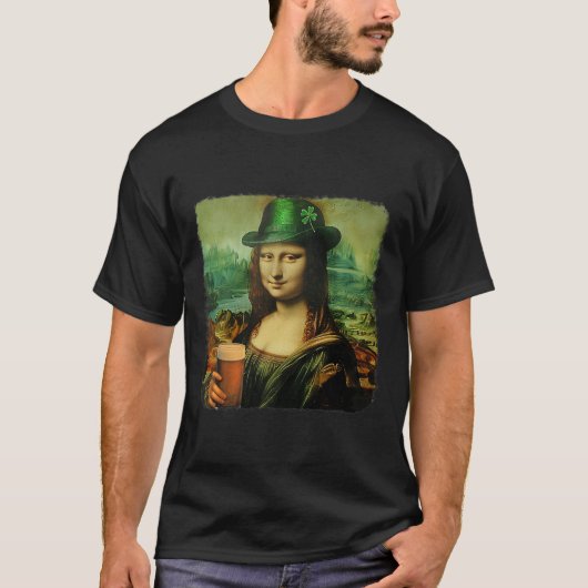 Grappige Mona Lisa St. Patricks Day Shamrock Hoed T-shirt (Voorkant)