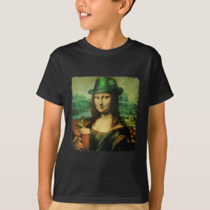 Grappige Mona Lisa St. Patricks Day Shamrock Hoed T-shirt