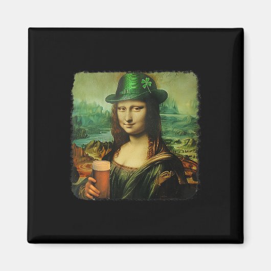 Grappige Mona Lisa St. Patricks Day Shamrock Pet L Magneet (Voorkant)